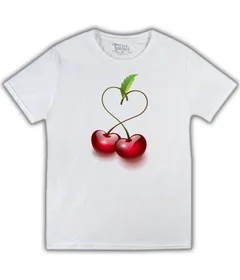 Прикольные футболки: вишни - сердечко на белой